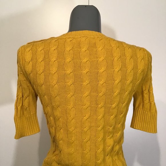 Banana Republic Short Sleeve Mustard Yellow Cable Knit Sweater Size XS - Picture 4 of 9